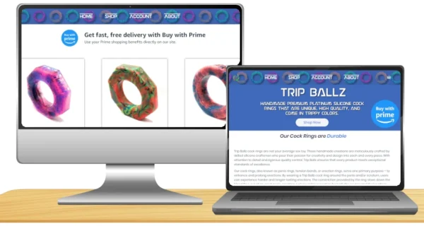 Mockup Of The Website Tripballz.com On A Laptop And Desktop